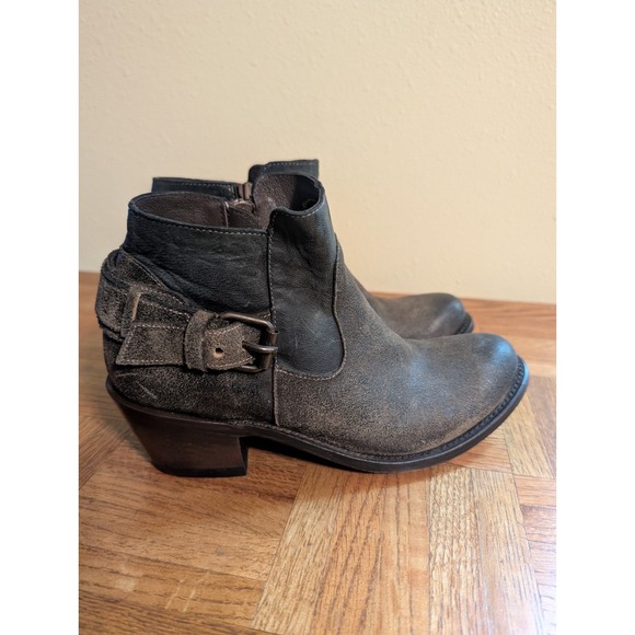 J.B. Dillon Gray Distressed Leather Buckle Heeled Western Ankle Boots 7.5 Cowboy - Picture 1 of 8